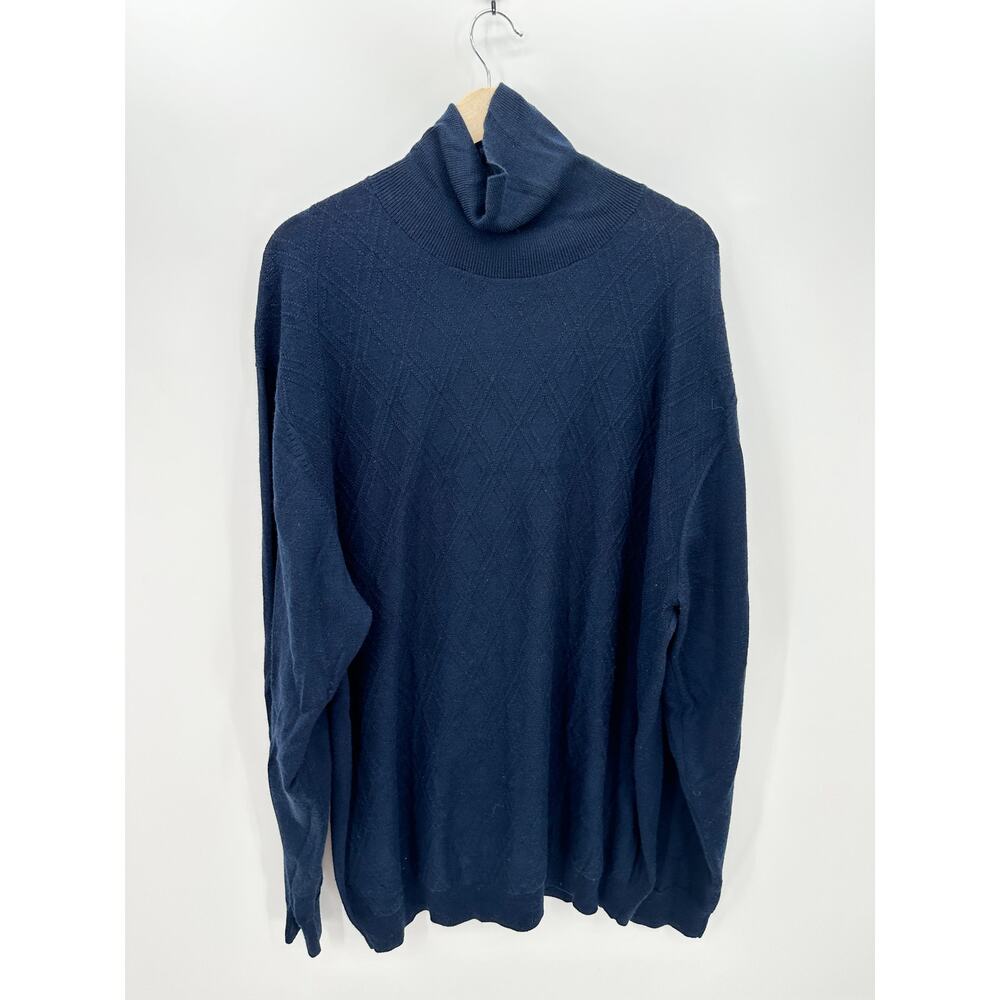 Linea Uomo Men Navy Blue Cowl‎ Neck Sweater Wool Blend Knit Pullover Size 3XLT